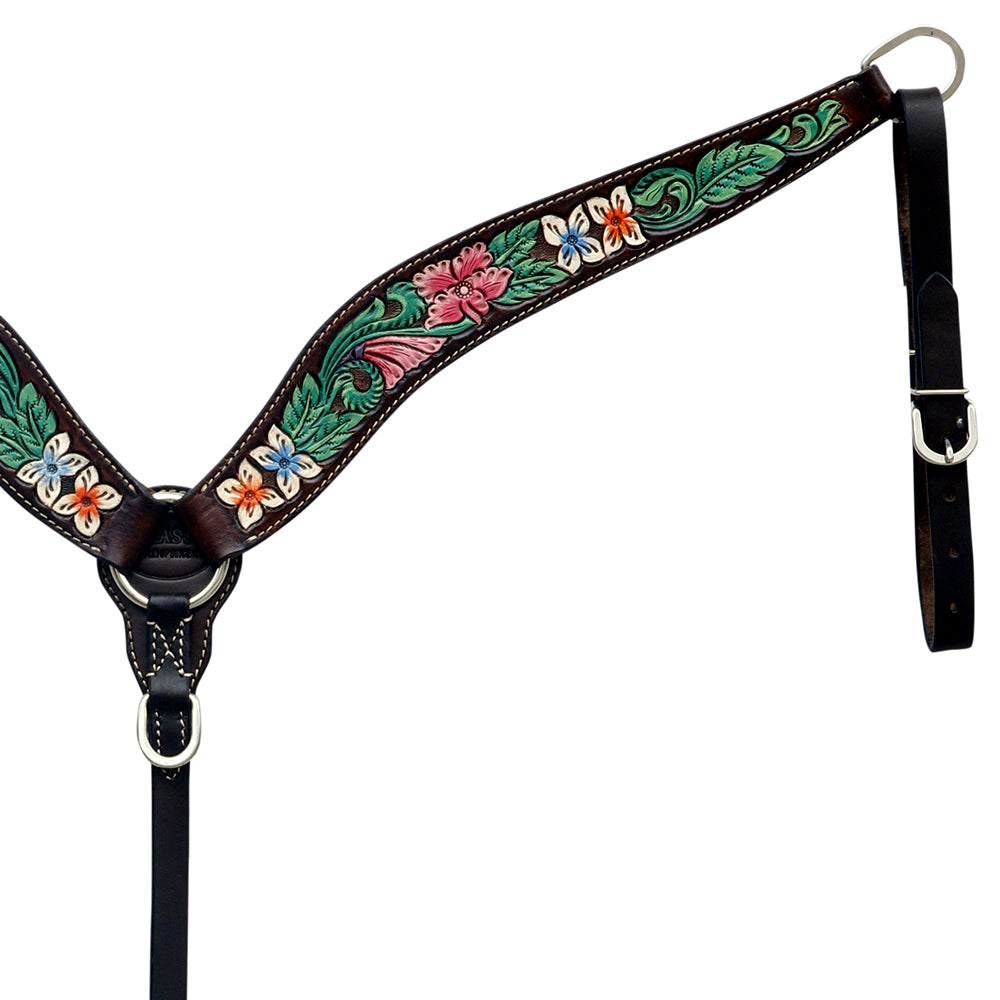 Hilason Horse Floral Hand Painted American Leather Breast Collar Headstall Brown