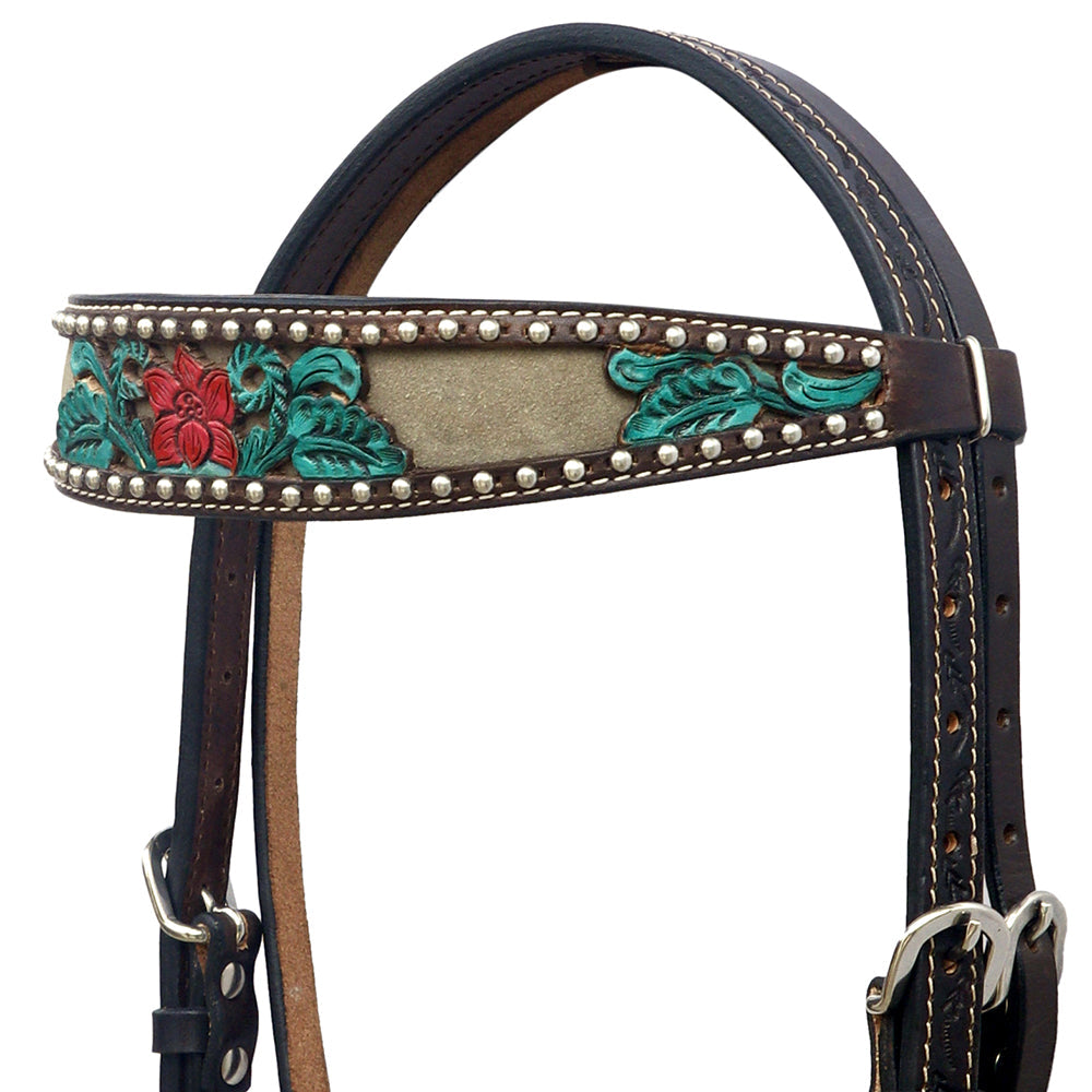 Hilason Horse Floral Hand Carved American Leather Breast Collar Headstall Brown