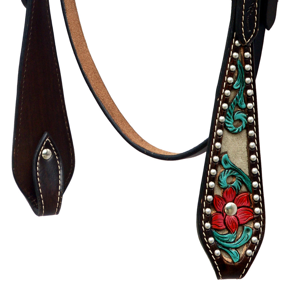 Hilason Horse Floral Hand Carved American Leather Breast Collar Headstall Brown