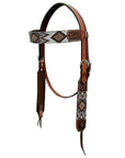 Hilason Horse Leaf Hand Carved American Leather Breast Collar Headstall Brown Beaded Work