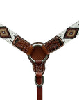 Hilason Horse Leaf Hand Carved American Leather Breast Collar Headstall Brown Beaded Work