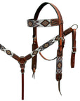 Hilason Horse Leaf Hand Carved American Leather Breast Collar Headstall Brown Beaded Work