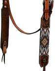 Hilason Horse Leaf Hand Carved American Leather Breast Collar Headstall Brown Beaded Work