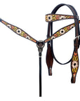 Hilason Horse Floral Hand Painted American Leather Breast Collar Headstall Brown