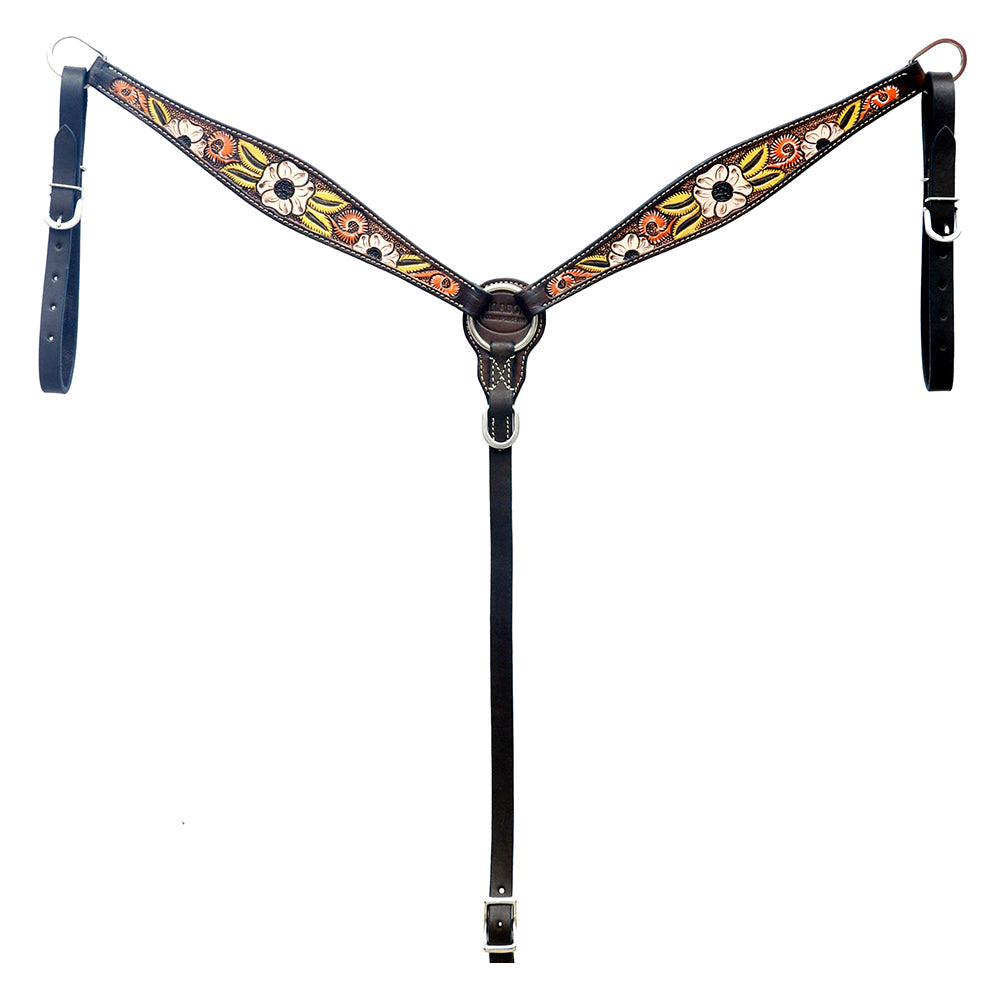 Hilason Horse Floral Hand Painted American Leather Breast Collar Headstall Brown