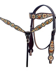 Hilason Horse Floral Hand Painted American Leather Breast Collar Headstall Brown