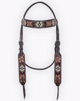 Hilason Horse Floral Hand Carved American Leather Breast Collar Headstall W/ Beaded Work Brown