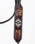 Hilason Horse Floral Hand Carved American Leather Breast Collar Headstall W/ Beaded Work Brown
