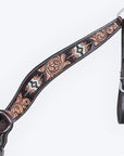 Hilason Horse Floral Hand Carved American Leather Breast Collar Headstall W/ Beaded Work Brown
