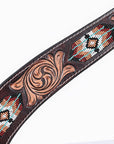 Hilason Horse Floral Hand Carved American Leather Breast Collar Headstall W/ Beaded Work Brown