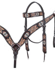 Hilason Horse Floral Hand Carved American Leather Breast Collar Headstall W/ Beaded Work Brown