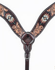 Hilason Horse Floral Hand Carved American Leather Breast Collar Headstall W/ Beaded Work Brown