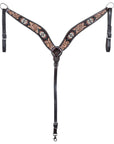 Hilason Horse Floral Hand Carved American Leather Breast Collar Headstall W/ Beaded Work Brown