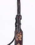 Hilason Horse Floral Hand Carved American Leather Breast Collar Headstall W/ Beaded Work Brown