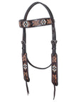 Hilason Horse Floral Hand Carved American Leather Breast Collar Headstall W/ Beaded Work Brown