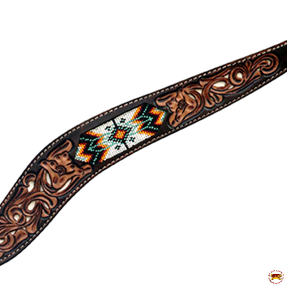 HILASON Western Leather Horse Headstall &amp; Breast Collar Floral Beeded Brown | Leather Headstall | Leather Breast Collar