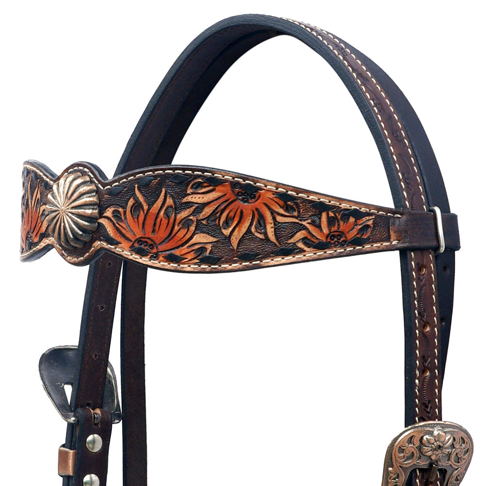 Hilason Horse Floral Hand Painted American Leather Breast Collar Headstall Concho Brown