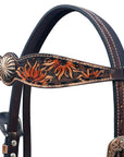 Hilason Horse Floral Hand Painted American Leather Breast Collar Headstall Concho Brown