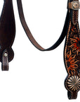 Hilason Horse Floral Hand Painted American Leather Breast Collar Headstall Concho Brown
