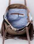 OHLAY OHV124 HOBO Upcycled Canvas Embossed Hair-on Genuine Leather women bag western handbag purse