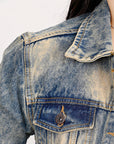 ADJKT021 Genuine leather Hand tooled hand carved Women 100% cotton Denim jacket  dress ladies girl