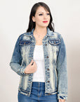 ADJKT024 Genuine leather Hand tooled hand carved Women 100% cotton Denim jacket  dress ladies girl