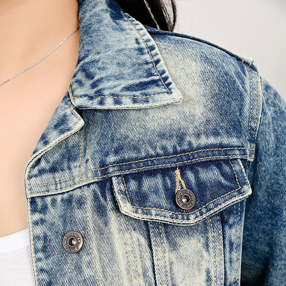 ADJKT024 Genuine leather Hand tooled hand carved Women 100% cotton Denim jacket  dress ladies girl