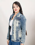 ADJKT024 Genuine leather Hand tooled hand carved Women 100% cotton Denim jacket  dress ladies girl