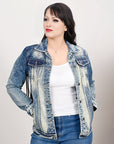 ADJKT024 Genuine leather Hand tooled hand carved Women 100% cotton Denim jacket  dress ladies girl