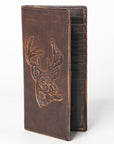 AMERICAN TANNER Genuine Leather Hand Burnished Long Bifold Wallet For Men Women H7 X W3.5 X D0.5