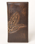 AMERICAN TANNER Genuine Leather Hand Burnished Long Bifold Wallet For Men Women H7 X W3.5 X D0.5