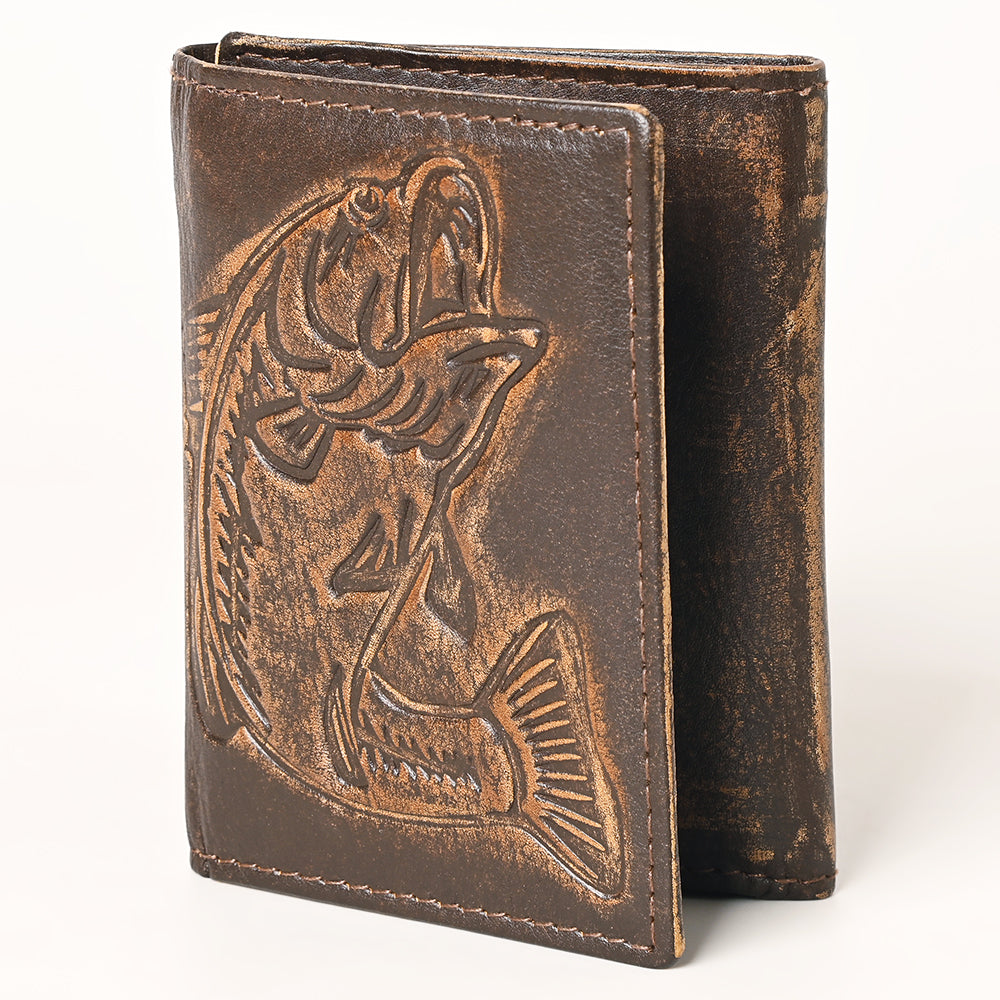 AMERICAN TANNER Genuine Leather Hand Burnished Trifold Wallet For Men Women H4.25 X W3 X D0.5