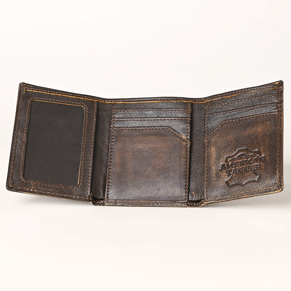 AMERICAN TANNER Genuine Leather Hand Burnished Trifold Wallet For Men Women H4.25 X W3 X D0.5