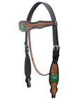 Hilason Horse Cactus Hand Painted American Leather Breast Collar Headstall Brown