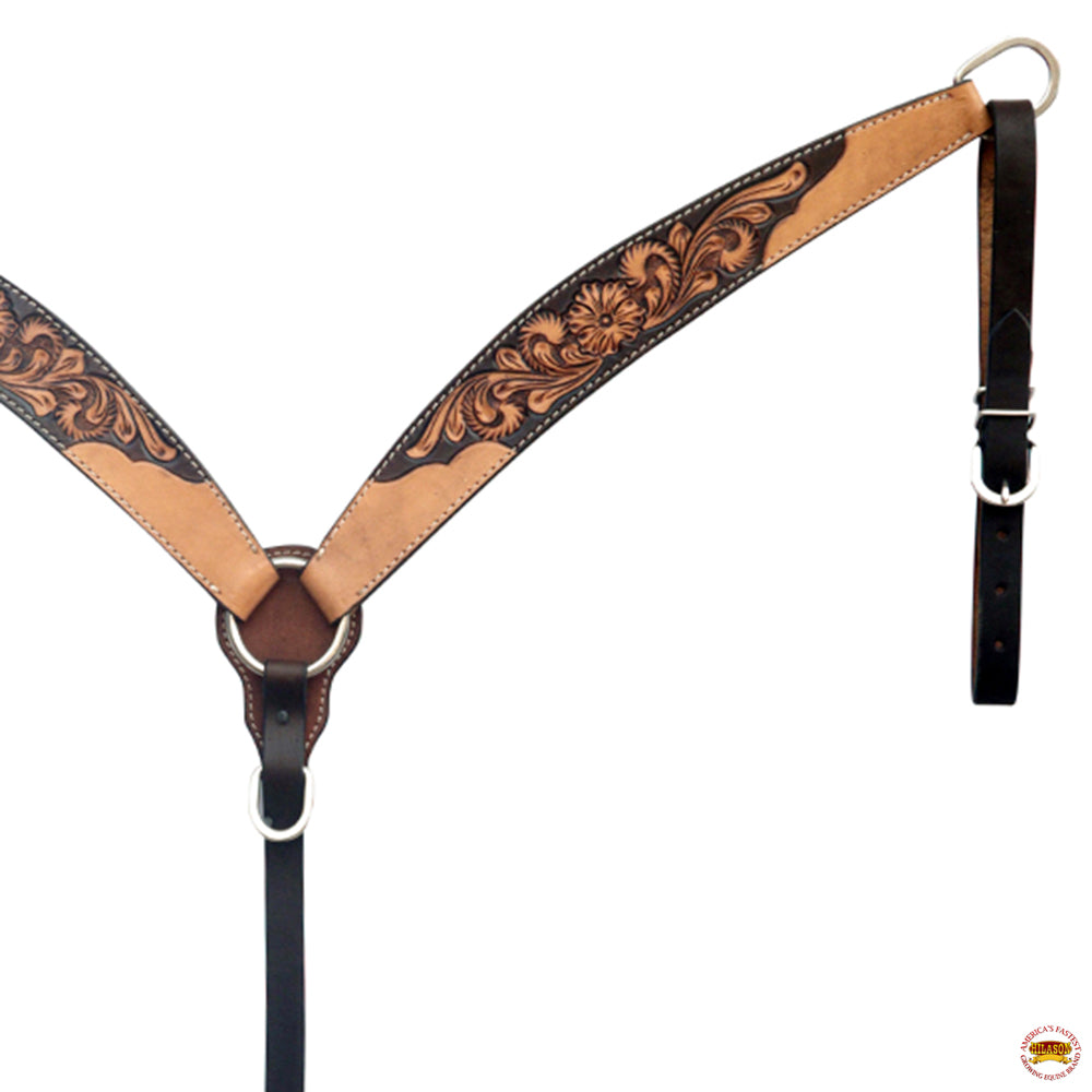 HILASON Western Leather Horse Headstall &amp; Breast Collar Floral Carved Tan | Leather Headstall | Leather Breast Collar