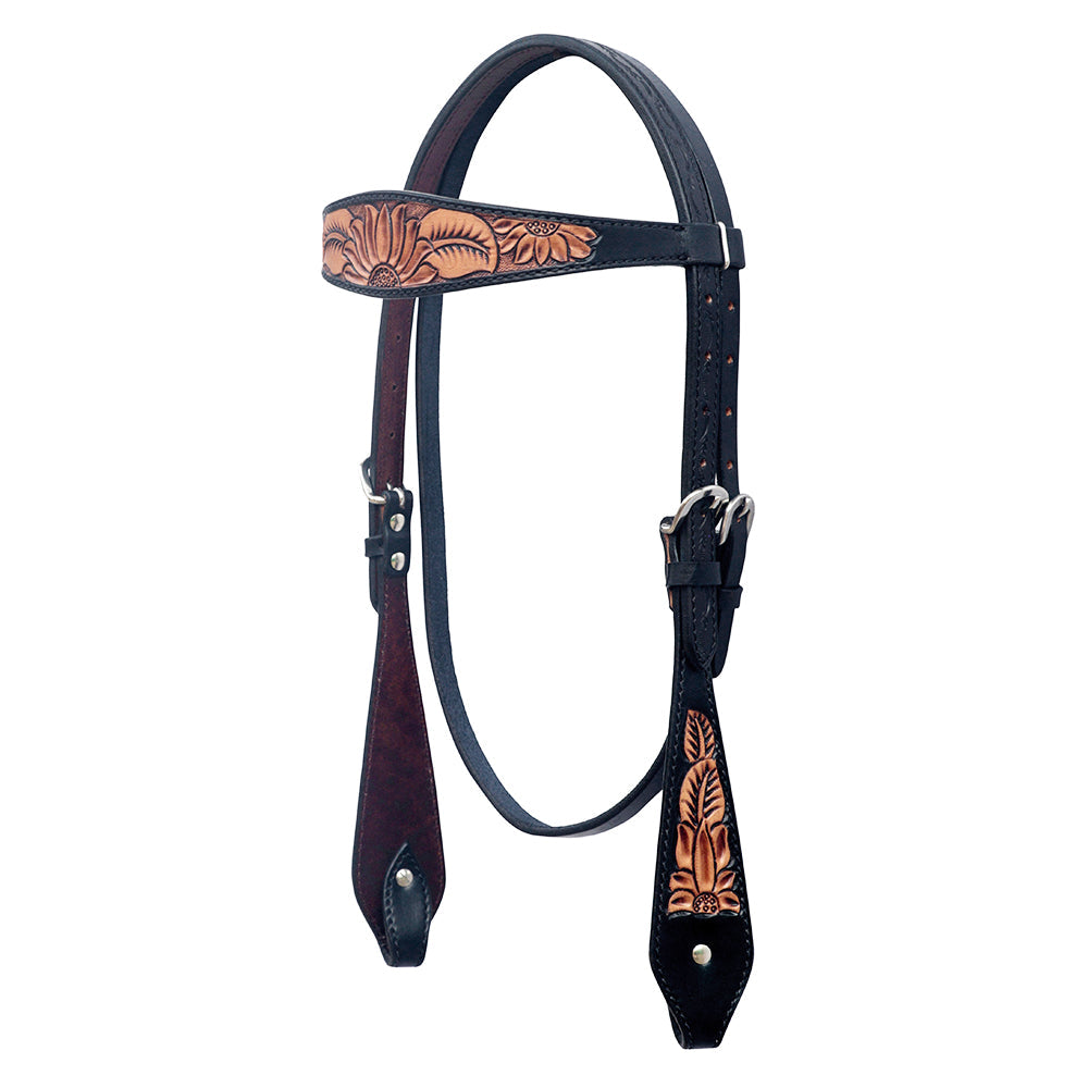 Hilason Horse Floral Hand Carved American Leather Breast Collar Headstall