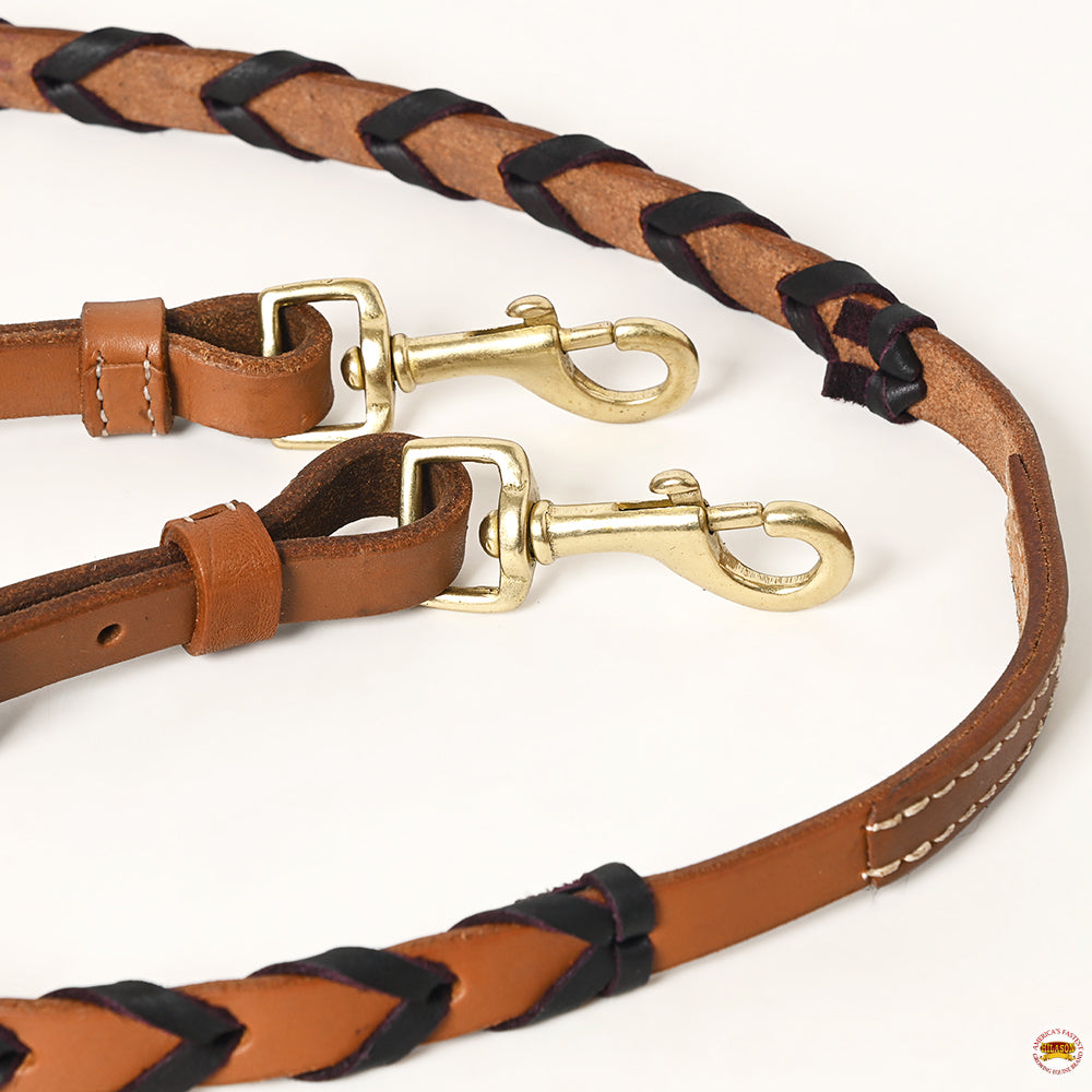 8 Feet Hilason Western Horse American Leather Laced Barrel Roper Reins Brown