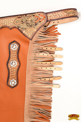 Hilason Western Bull Riding Chinks Chaps Adult Pro Rodeo Bronc Leather Tan