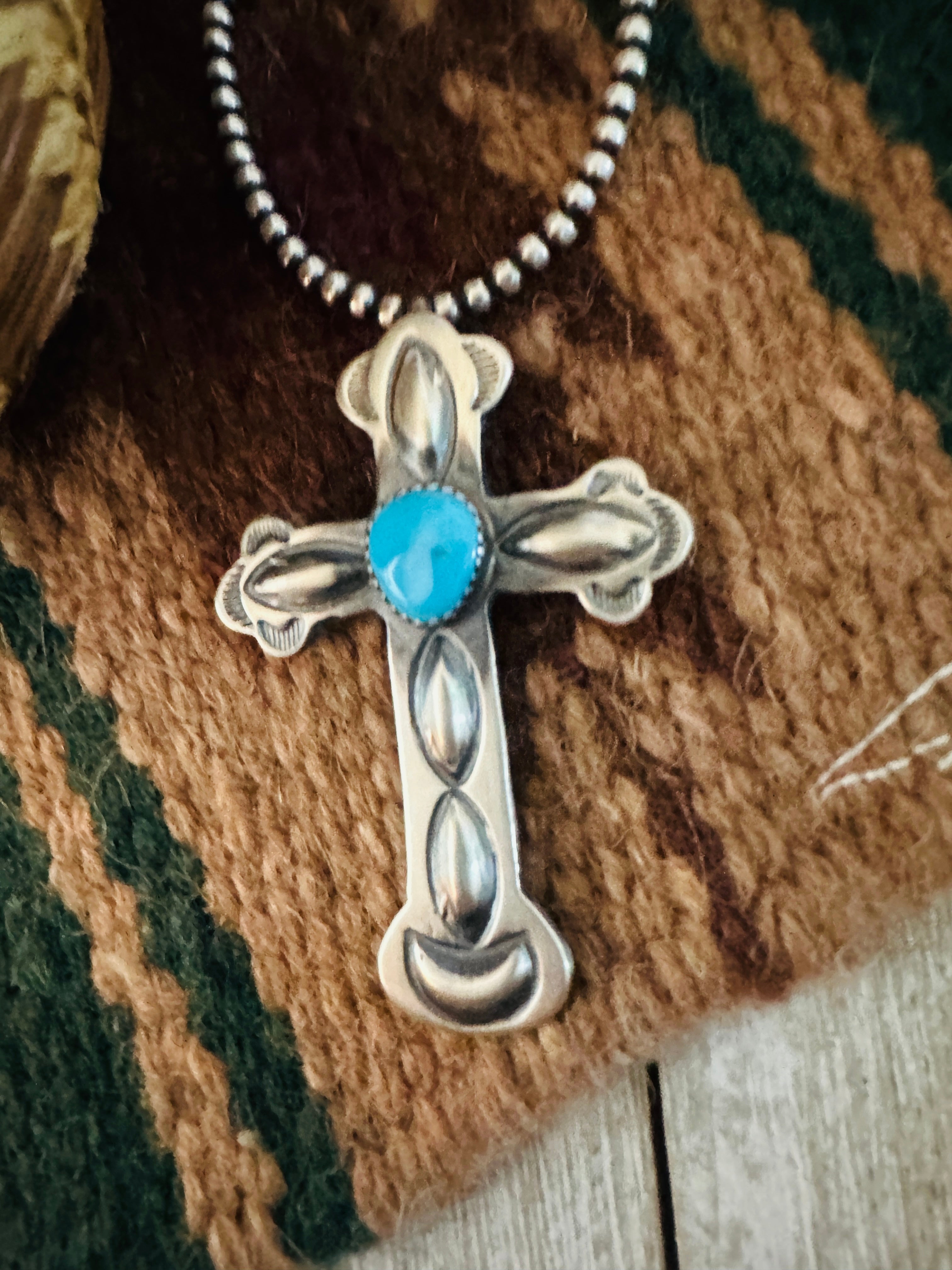 Navajo Sterling Silver & Turquoise Cross Pendant