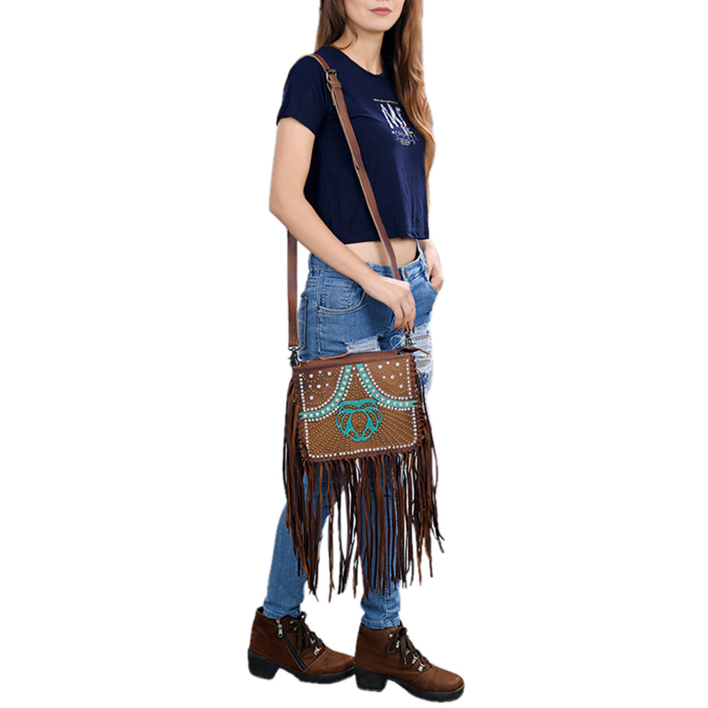 American Darling ADBG1322A Hand Tooled Hair-On Genuine Leather Women Bag Western Handbag Purse