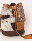 American Darling Bucket Hand Tooled Hair On Genuine Leather Women Bag Western Handbag Purse