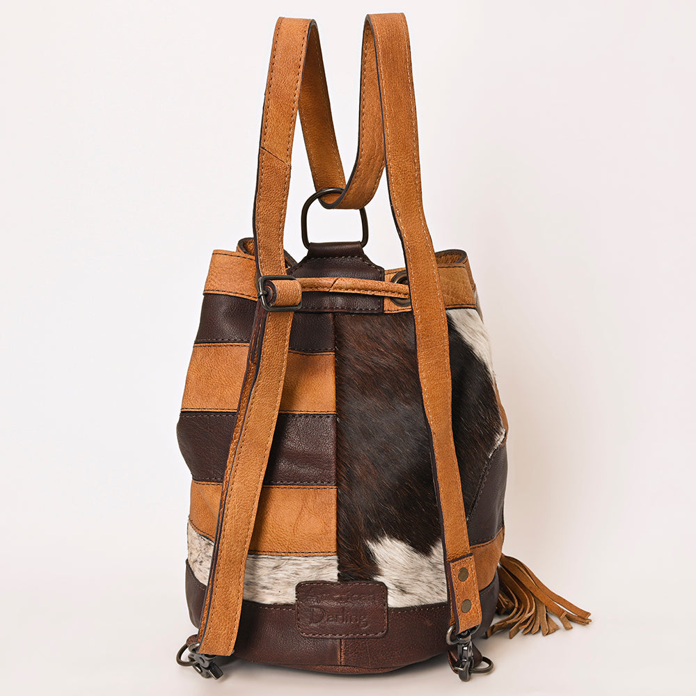 American Darling Bucket Hand Tooled Hair On Genuine Leather Women Bag Western Handbag Purse