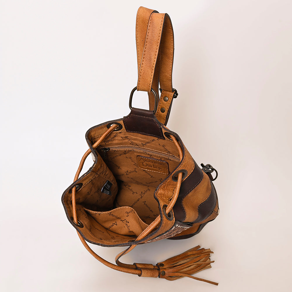 American Darling Bucket Hand Tooled Hair On Genuine Leather Women Bag Western Handbag Purse