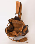 American Darling Bucket Hand Tooled Hair On Genuine Leather Women Bag Western Handbag Purse