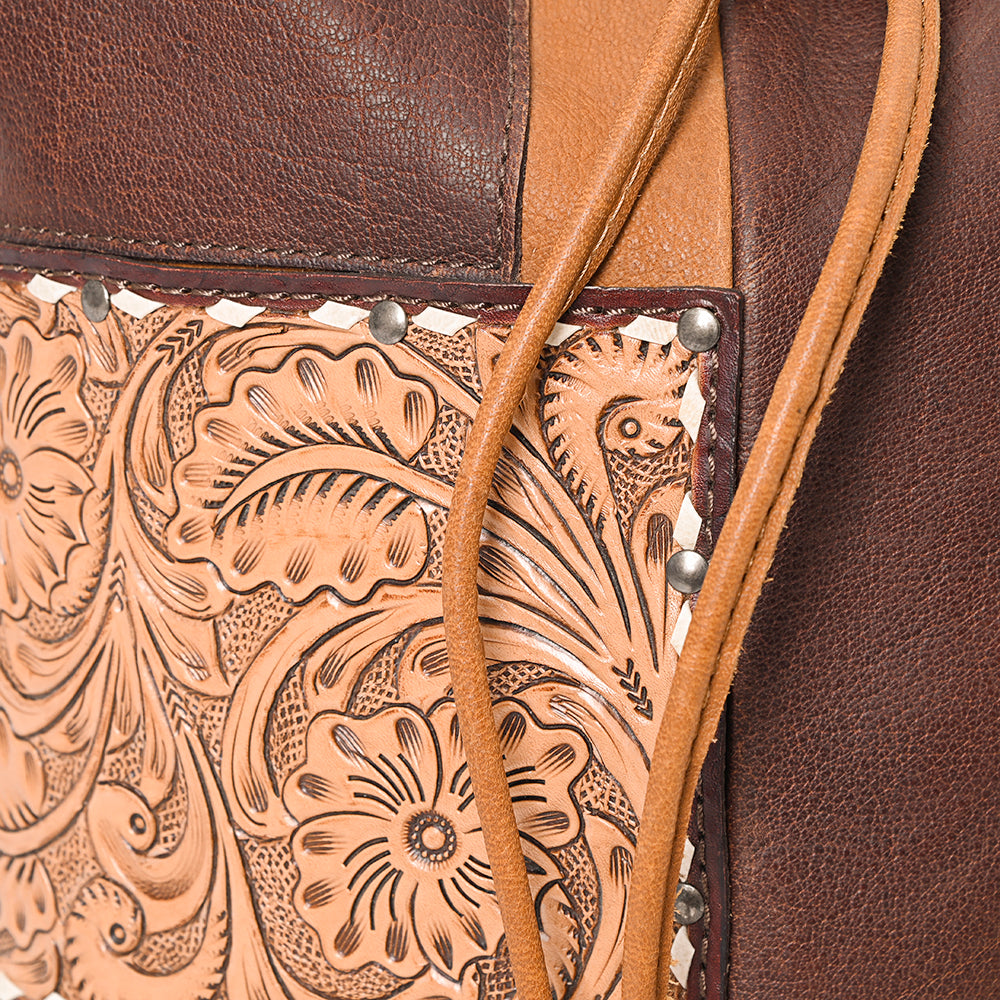 American Darling Bucket Hand Tooled Hair On Genuine Leather Women Bag Western Handbag Purse