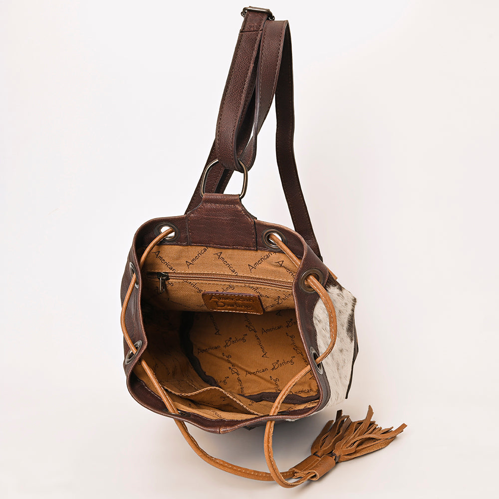 American Darling Bucket Hand Tooled Hair On Genuine Leather Women Bag Western Handbag Purse