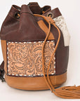 American Darling Bucket Hand Tooled Hair On Genuine Leather Women Bag Western Handbag Purse
