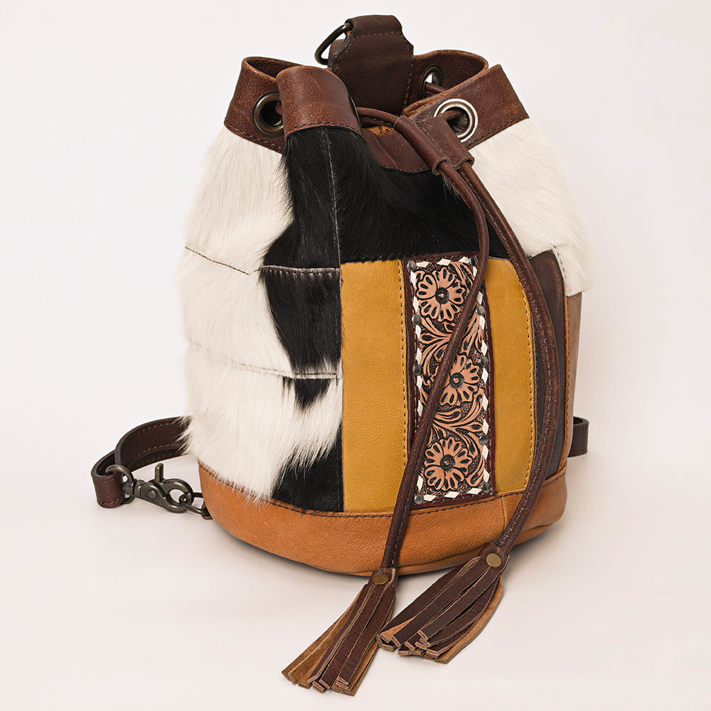 American Darling Bucket Hand Tooled Hair On Genuine Leather Women Bag Western Handbag Purse