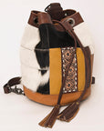 American Darling Bucket Hand Tooled Hair On Genuine Leather Women Bag Western Handbag Purse