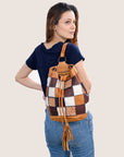 American Darling Bucket Hand Tooled Hair On Genuine Leather Women Bag Western Handbag Purse